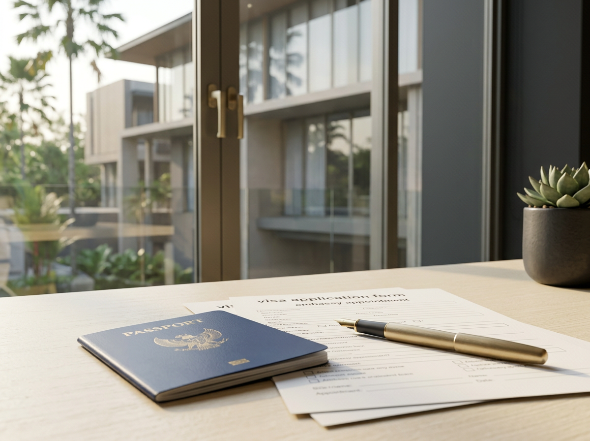 Dokumen aplikasi visa dan paspor untuk layanan kedutaan di Jakarta